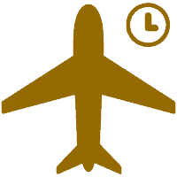 An airplane icon with a clock on it.