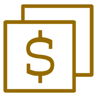 A gold dollar sign icon on a black background.