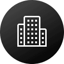 An icon of a building on a black background.